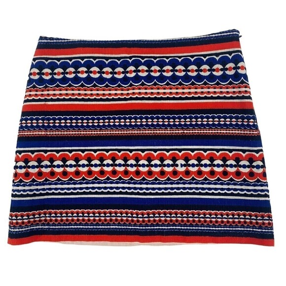 MILLY Size 2 Embroidered Mini Skirt Stripes Blue Red White USA - Picture 1 of 10